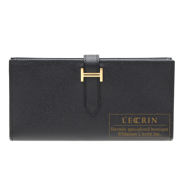 Hermes　Bearn Soufflet　Black　Epsom leather　Gold hardware