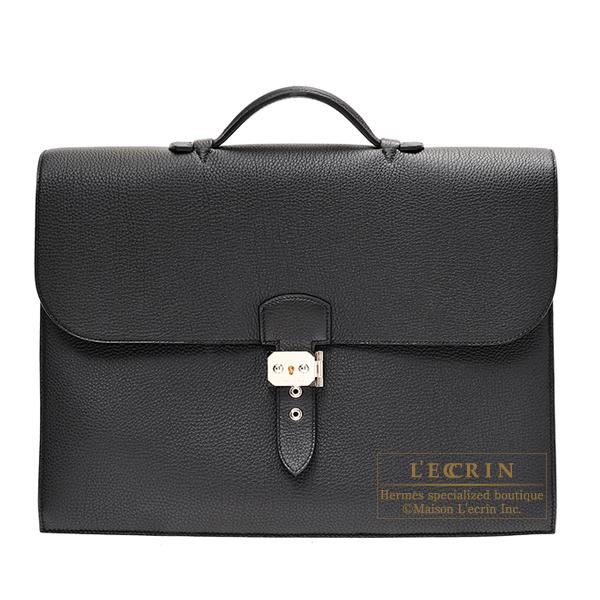 Hermes Sac a depeche 38 briefcase Black Togo leather Silver 