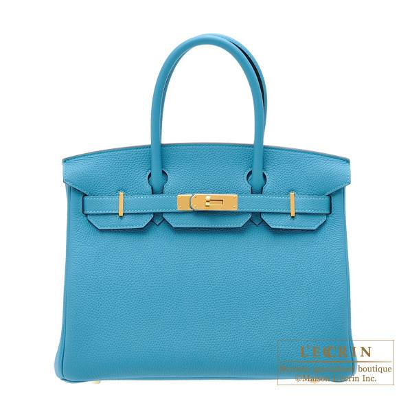Hermes Birkin bag 30 Turquoise blue Togo leather Gold hardware | L 
