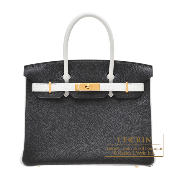 Hermes　Personal Birkin bag 30　Black/White　Clemence leather　Gold hardware