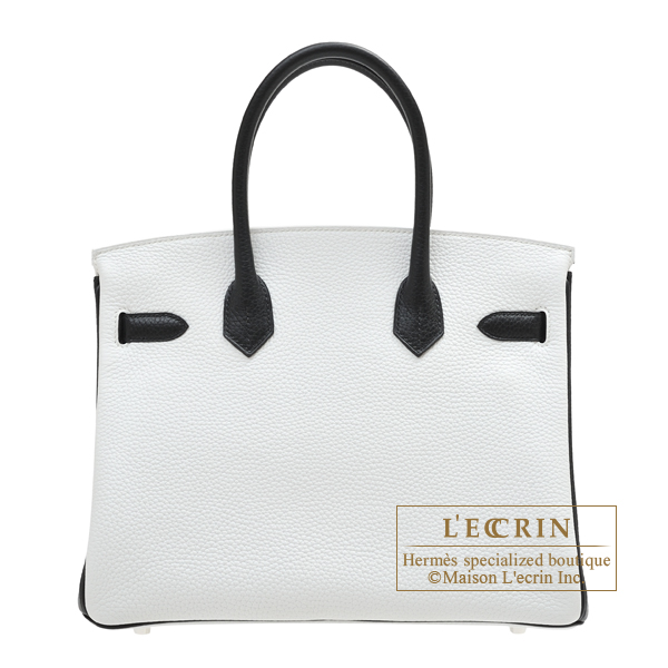Hermes　Personal Birkin bag 30　White/Black　Clemence leather　Silver hardware