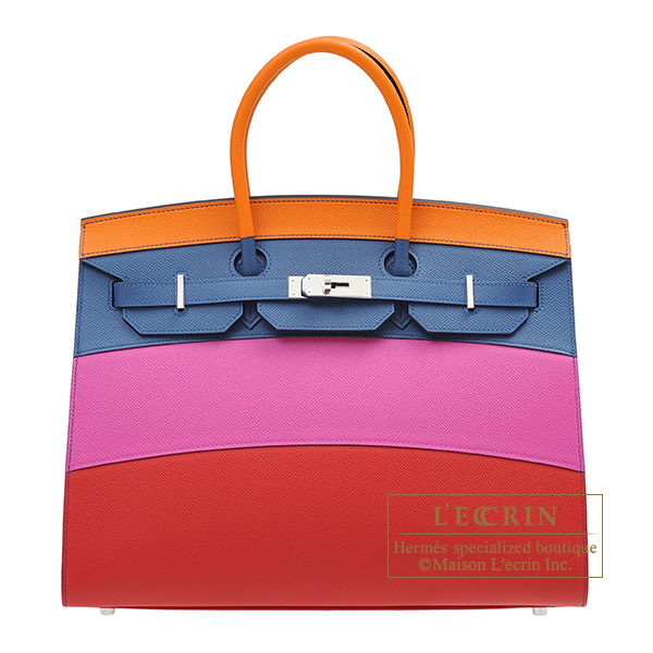 Hermes　Birkin Rainbow bag 35　Apricot/Blue agate/Magnolia/Rouge casaque　Epsom leather　Silver hardware