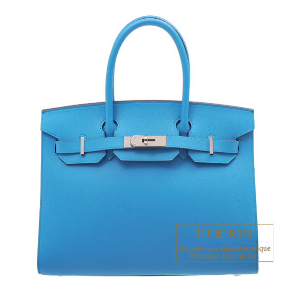 Hermes　Birkin Sellier bag 30　Blue frida　Madame leather　Silver hardware