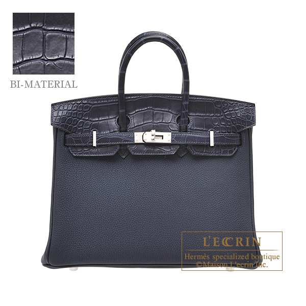 Hermes　Birkin Touch bag 25　Blue nuit　Togo leather/Matt alligator crocodile skin　Silver hardware