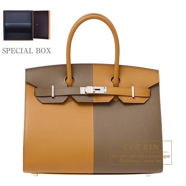 Hermes　Birkin Sellier Casaque bag 30　Etoupe grey/Sesame/Blue indigo　Epsom leather　Silver hardware