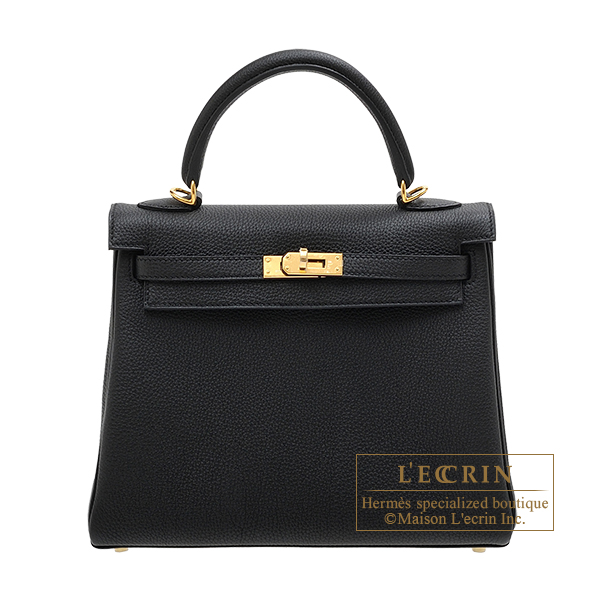 Hermes　Kelly bag 25　Retourne　Black　Togo leather　Gold  hardware