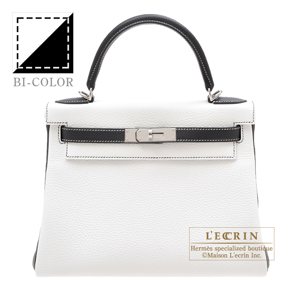Hermes Personal Kelly bag 28 Retourne White/Black Clemence leather 