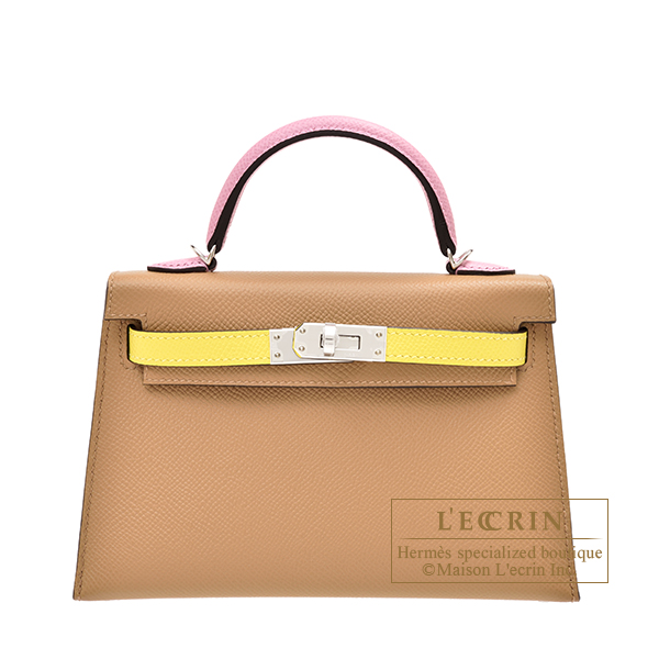 Hermes　Kelly bag mini Tricolore　Sellier　Chai/Jaune citron/Mauve sylvestre　Epsom leather　Silver hardware