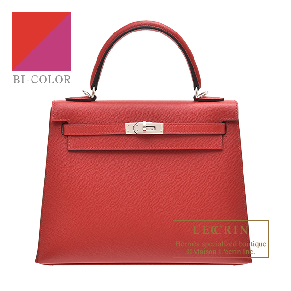 Hermes　Kelly Verso bag 25　Sellier　Rouge piment/　Rose purple　Madame leather　Silver hardware