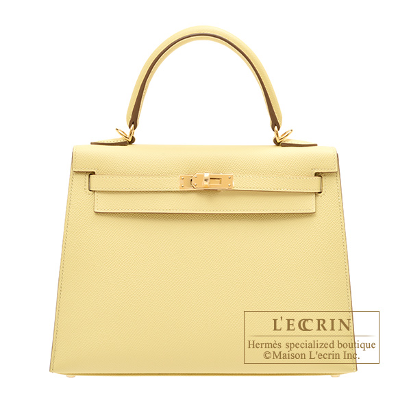 Hermes　Kelly bag 25　Sellier　Jaune poussin　Epsom leather　Gold hardware