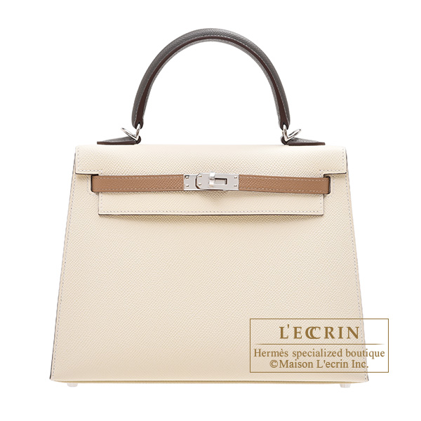 Hermes　Kelly Tricolore bag 25　Sellier　Nata/Chai/Gris meyer　Epsom leather　Silver hardware