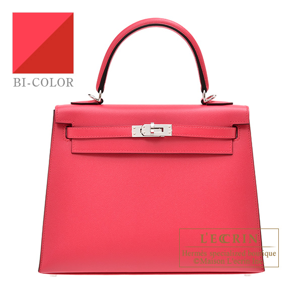 Hermes　Kelly Verso bag 25　Sellier　Rose extreme/　Rouge piment　Madame leather　Silver hardware