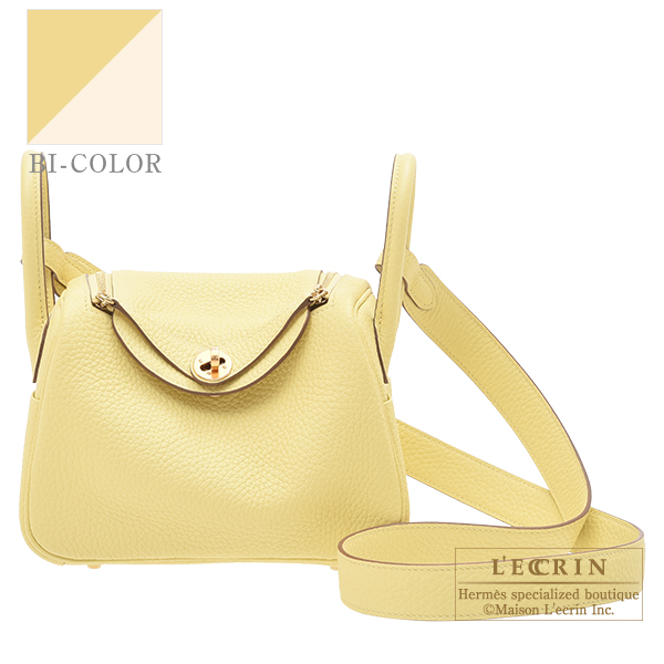 Hermes　Lindy mini Verso　Jaune poussin/　Nata　Clemence leather　Gold hardware