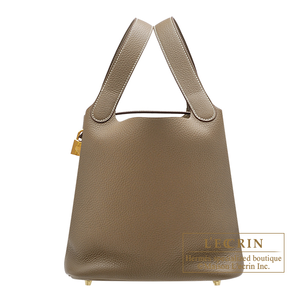Hermes　Picotin Lock bag MM　Etoupe grey　Clemence leather　Gold hardware