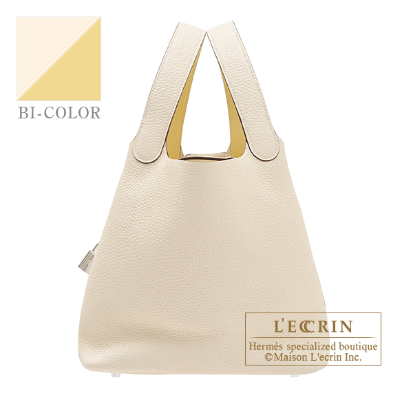 Hermes　Picotin Lock　Eclat bag MM　Nata/　Jaune poussin　Clemence leather/Swift leather　Silver hardware