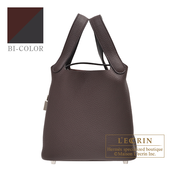 Hermes　Picotin Lock　Eclat bag PM　Rouge sellier/　Caban　Clemence leather/　Swift leather　Silver hardware